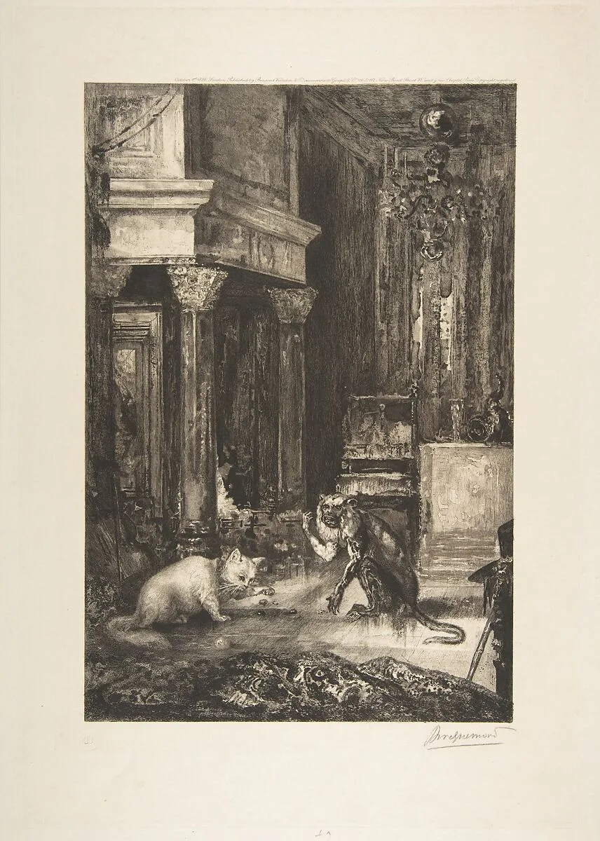 Le Singe et le chat — Félix Bracquemond|Gustave Moreau|Jean de La Fontaine|Boussod, Valadon and Co.|Boussod, Valadon & Co.