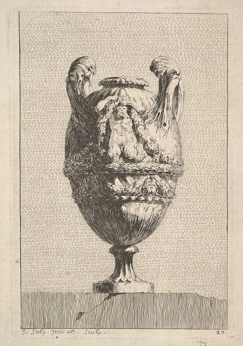 Vase with a Male Siren holding up a Garland, from: Vases — Jacques François Joseph Saly