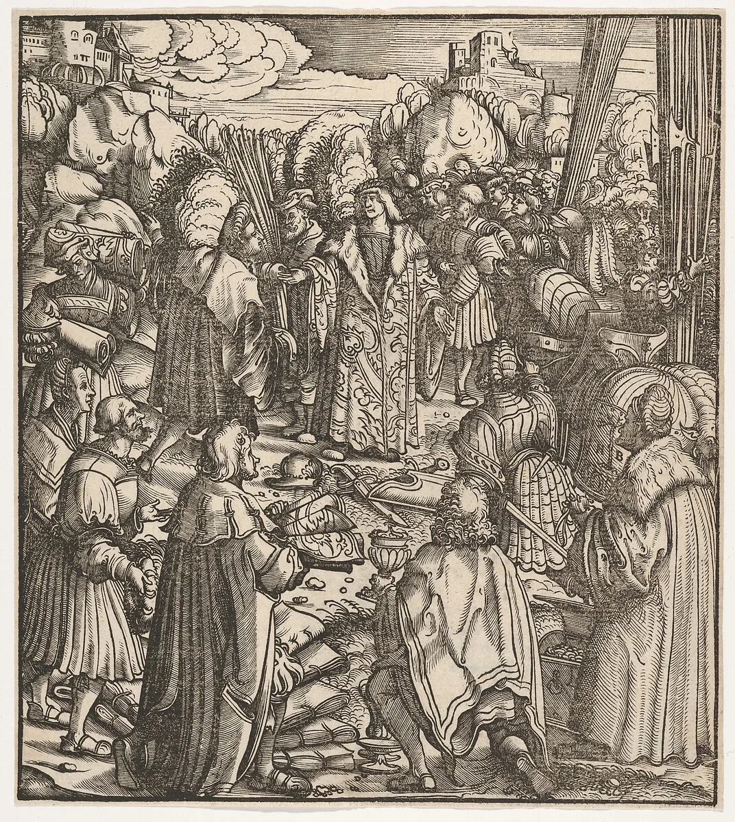 The Young Prince Standing Between His Secretaries, from Der Weisskunig — Hans Burgkmair|Jost de Negker|Marx Treitz-Sauerwein von Ehrentreitz