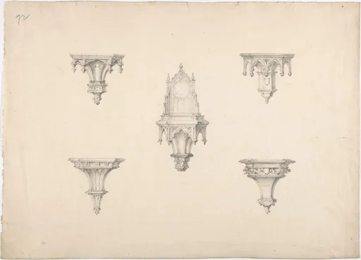 Design for Five Medieval Brackets, the Central One Bearing a Clock