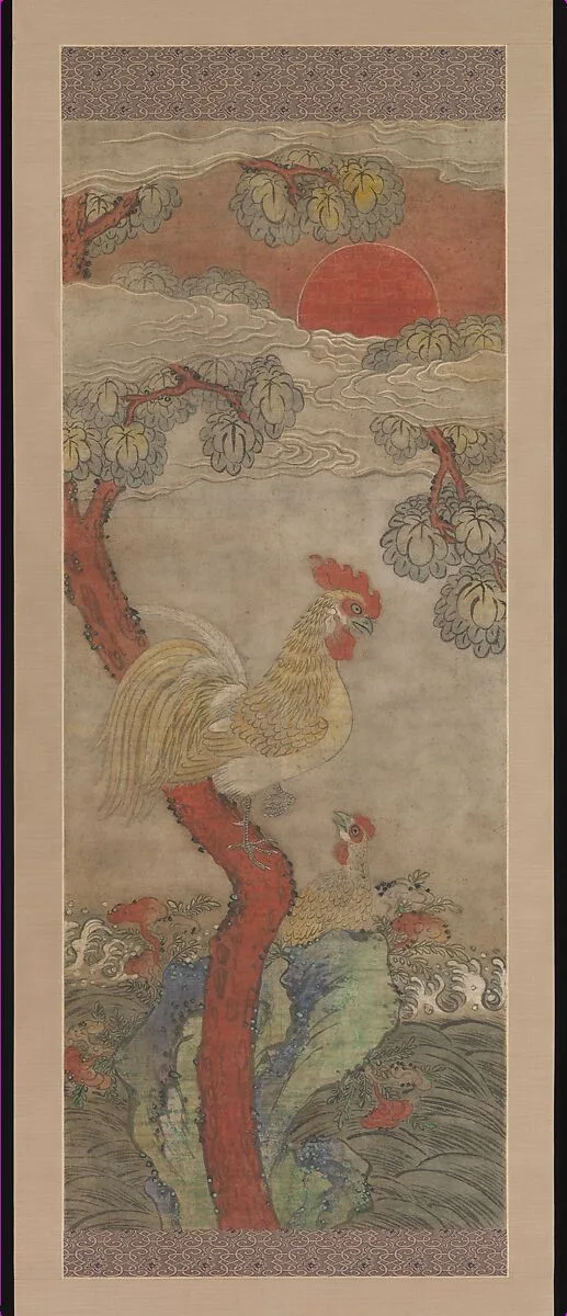 작자미상 화조도 조선|作者未詳 花鳥圖 朝鮮|Golden Rooster and Hen — Unidentified artist