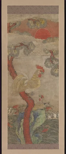 작자미상 화조도 조선|作者未詳 花鳥圖 朝鮮|Golden Rooster and Hen