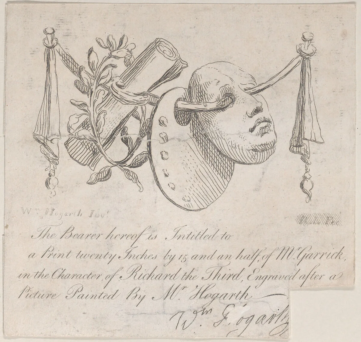 Subscription Ticket for "Garrick in the Character of Richard III" — David Garrick|William Shakespeare|William Hogarth