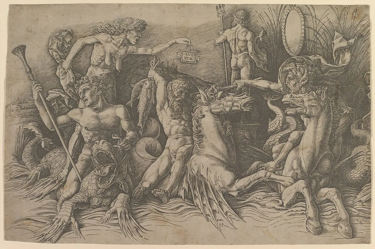 The Battle of the Sea Gods (left portion of frieze) — Andrea Mantegna