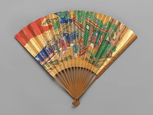 西王母穆王・梅若松図中啓|Chūkei Fan with Queen Mother of the West and King Mu of Zhou (obverse) and Plum Tree and Young Pines (reverse)