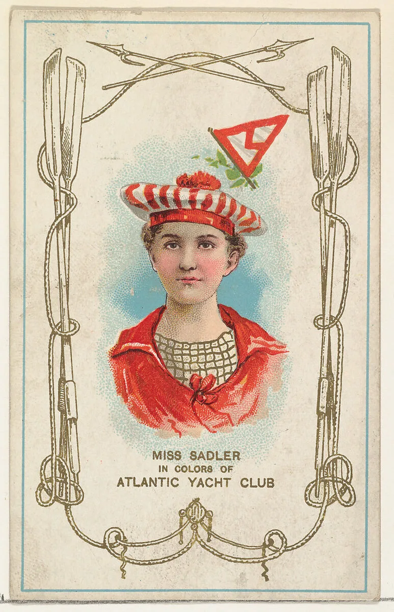 Miss Sadler in Colors of Atlantic Yacht Club, from the Yacht Colors of the World series (N140) issued by Duke Sons & Co. to promote Honest Long Cut Tobacco — W. Duke, Sons & Co.