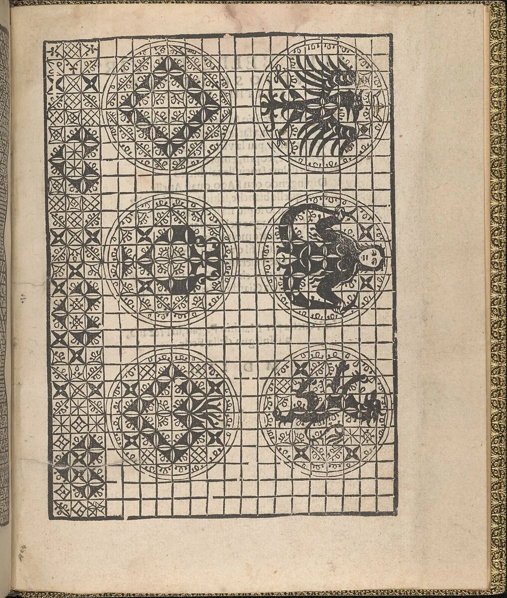 Giardineto novo di punti tagliati et gropposi per exercitio & ornamento delle donne (Venice 1554), page 13 (recto) — Lloyd, Wallis & Lloyd|Matteo Pagano
