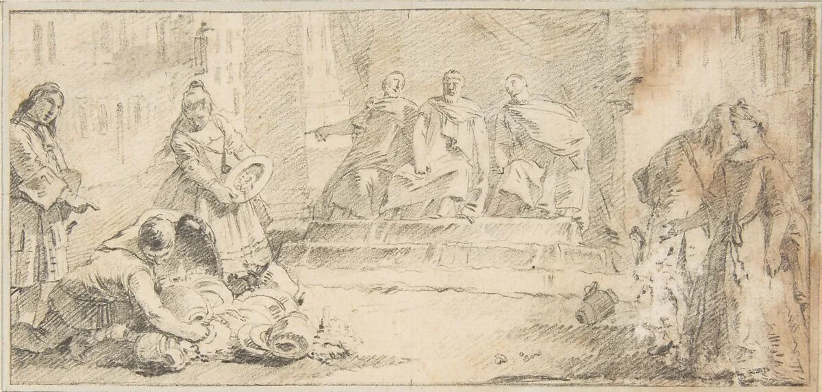 Illustration for a Book: Booty Presented to Three Dignitaries — Giovanni Battista Tiepolo