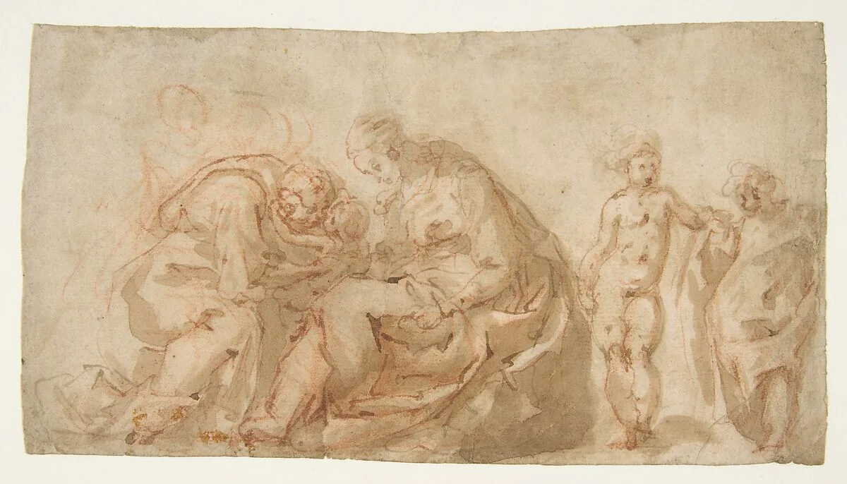 The Holy Family with Attendant Putti — Cesare Pollino (Cesare dal Francia or Franchi)