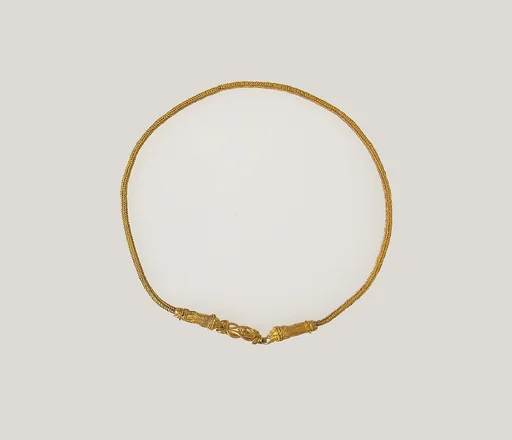 Gold necklace with lion's head terminals