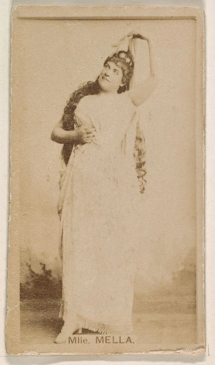 Mlle. Mella, from the Actresses series (N245) issued by Kinney Brothers to promote Sweet Caporal Cigarettes — Kinney Brothers Tobacco Company