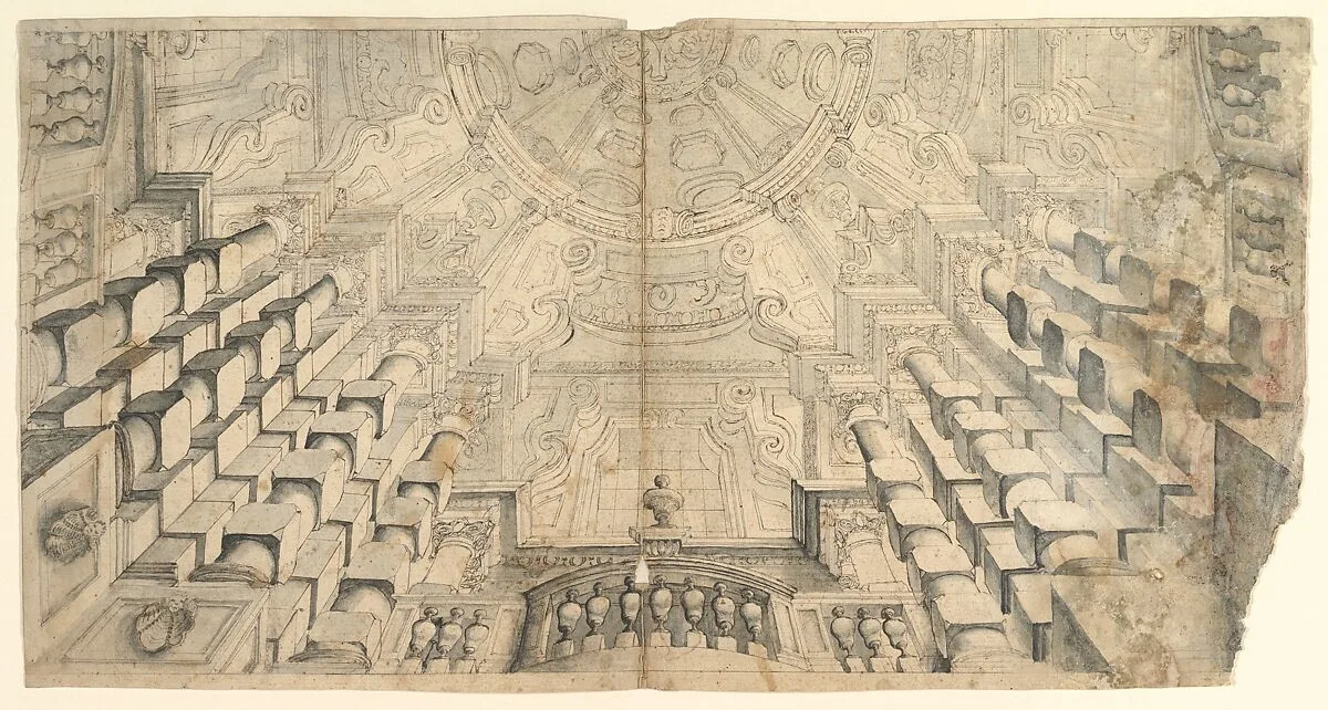 Design for a Ceiling (recto). Studies of an Arcade (verso) — Anonymous, Italian, 17th century
