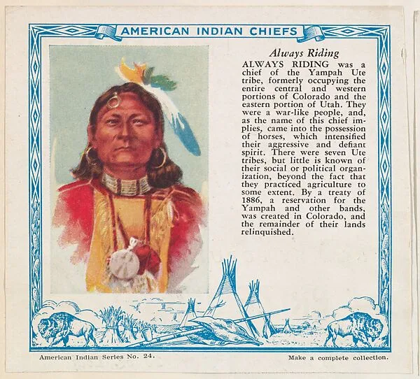 Always Riding, No. 24, collector card from the American Indian Series (D6), issued by the Kelley Baking Company to promote Kelley's Bread — Kelley Baking Company