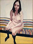 Self-Portrait Sitting on a Striped Chaise Lounge