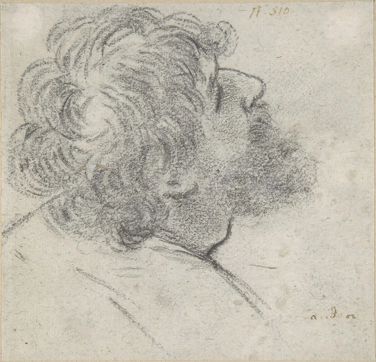 Head of a Bearded Man Looking to Upper Right (recto); Head of an Old Man and a Drapery Study (verso) — Giacomo Cavedone