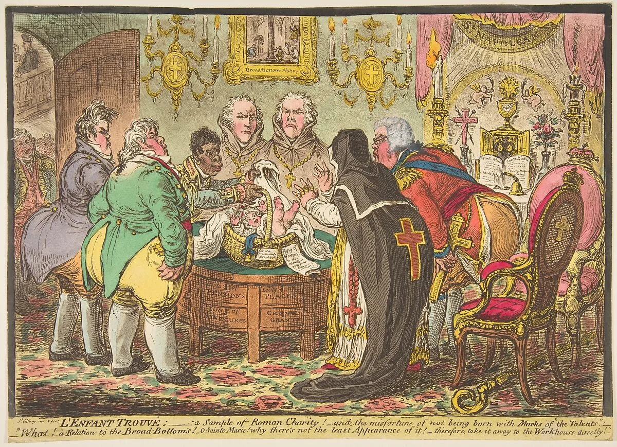 L'Enfant Trouvé:–a Sample of Roman Charity!–or–the Misfortune of Not Being Born with Marks of "the Talents" — James Gillray|Hannah Humphrey