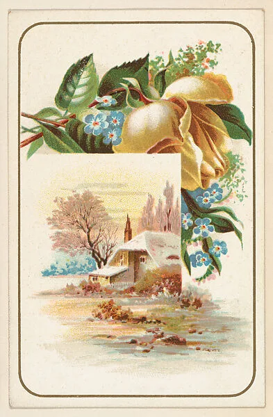 Scenic house with yellow and blue flowers, bakery card from the Picture Cards series (D63), issued by the Vienna Model Bakery — Vienna Model Bakery