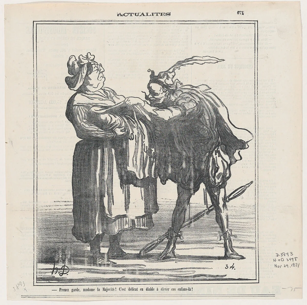 Beware Madam Majority! It is devilishly delicate to raise such a child!, from 'News of the day,' published in Le Charivari, November 29, 1871 — Honoré Daumier