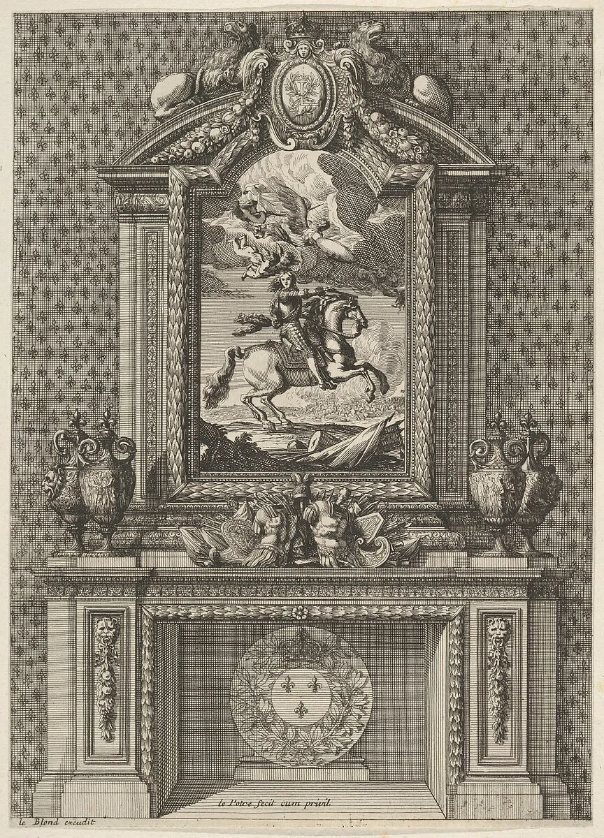 Chimney with a Painting of Louis XIV over the Mantle, from 'Grandes Cheminée' — Jean Le Pautre|Jean I Leblond
