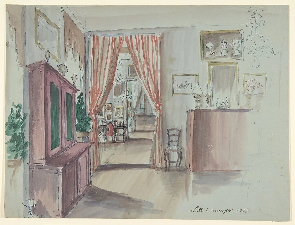 Drawing of an Interior: Salle à manger — Anonymous, French, 19th century