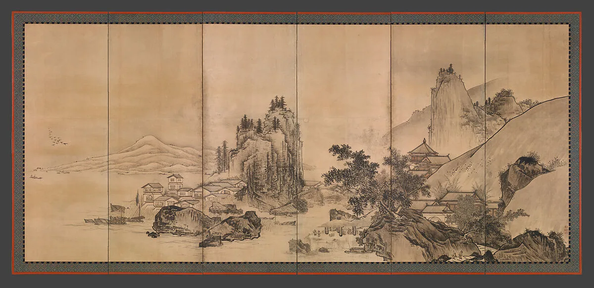 雲谷等顔筆 四季山水図屏風|Landscape of the Four Seasons — Unkoku Tōgan