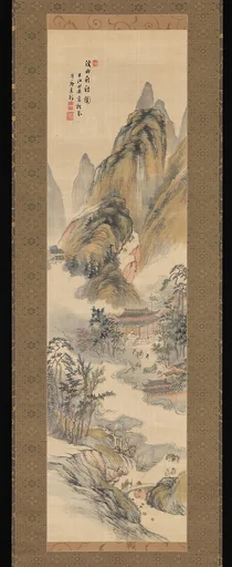 岡田半江筆 溪山秋社図|Autumn Festival on a Mountain