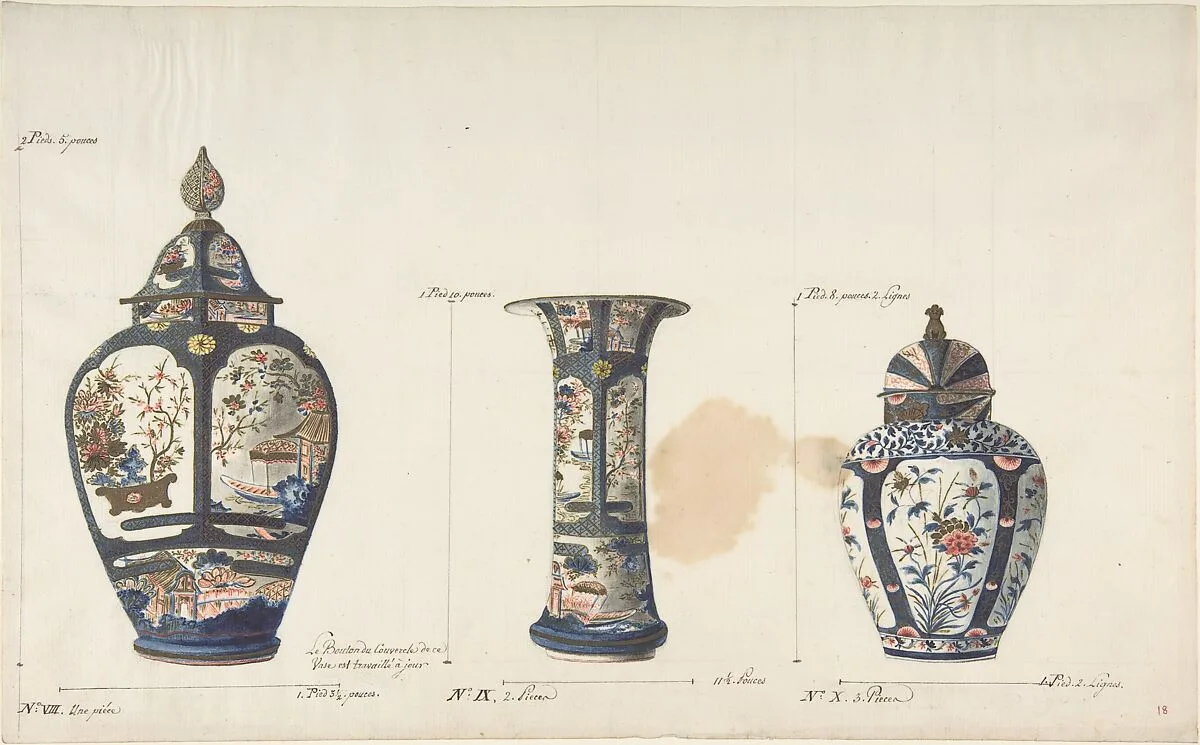 Design for Three Vases — Anonymous, French, 18th century