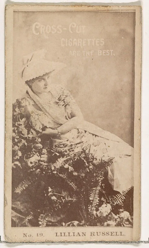 Card Number 49, Lillian Russell, from the Actors and Actresses series (N145-2) issued by Duke Sons & Co. to promote Cross Cut Cigarettes — W. Duke, Sons & Co.