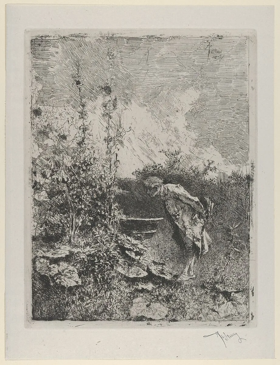 The botanist: a man in a garden examining its contents — Mariano Fortuny, 1838–1874