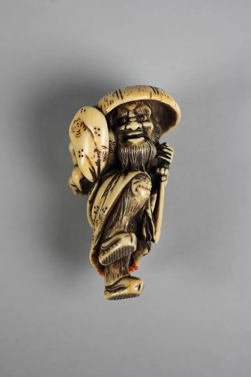 鬼鍾馗牙彫根付|Shōki the Demon Queller and a Small Demon — Unknown