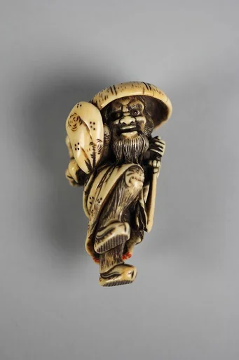 鬼鍾馗牙彫根付|Shōki the Demon Queller and a Small Demon