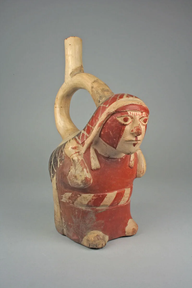 Stirrup Spout Bottle with Woman Carrying Burden — Unknown