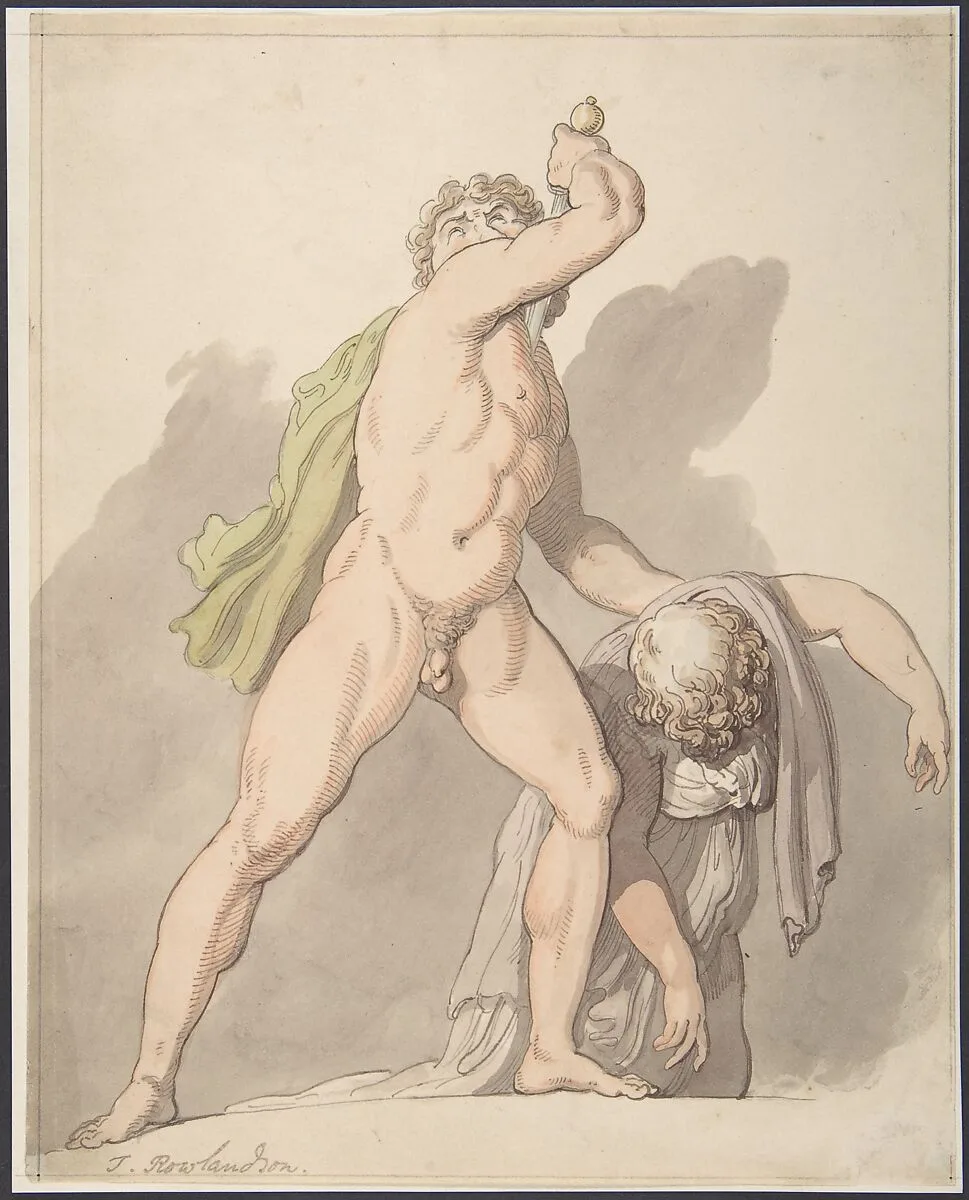 Standing Nude Man Supporting Fainting Female (Ludovisi Gaul in the Uffizi) — Thomas Rowlandson
