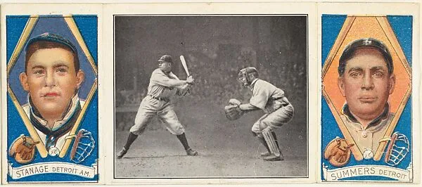 "Crawford About to Smash One," with Edgar Summers and Oscar Stanage, from the series Hassan Triple Folders (T202) — Hassan Cigarettes