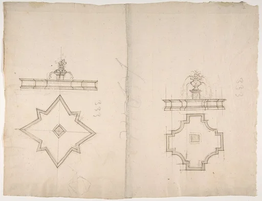 Two Plans and Elevations for Fountains