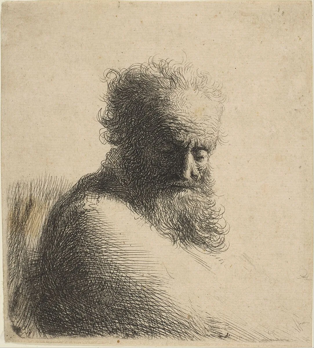 Bust of an Old Bearded Man Looking Down, Three-Quarters Right — Rembrandt (Rembrandt van Rijn)