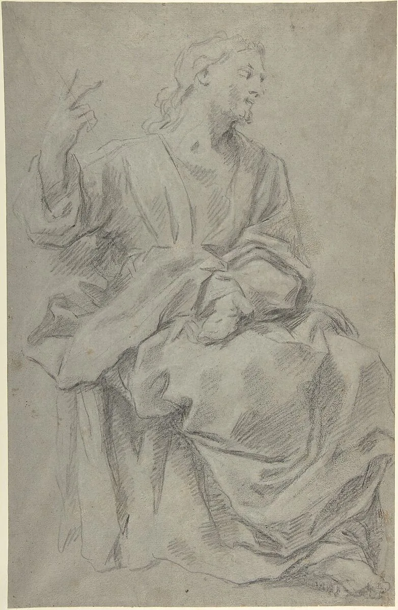 Seated Draped Male Figure (recto); Rough Studies of Putti (verso) — Giovanni Lanfranco