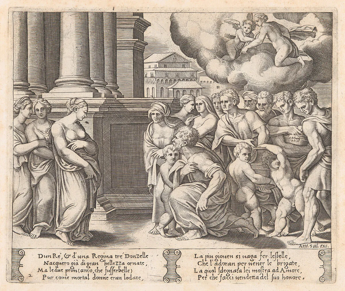 Plate 2: People rendering divine honors to Psyche, from "The Story of Cupid and Psyche as told by Apuleius" — Master of the Die|Antonio Salamanca|Michiel Coxie (I)