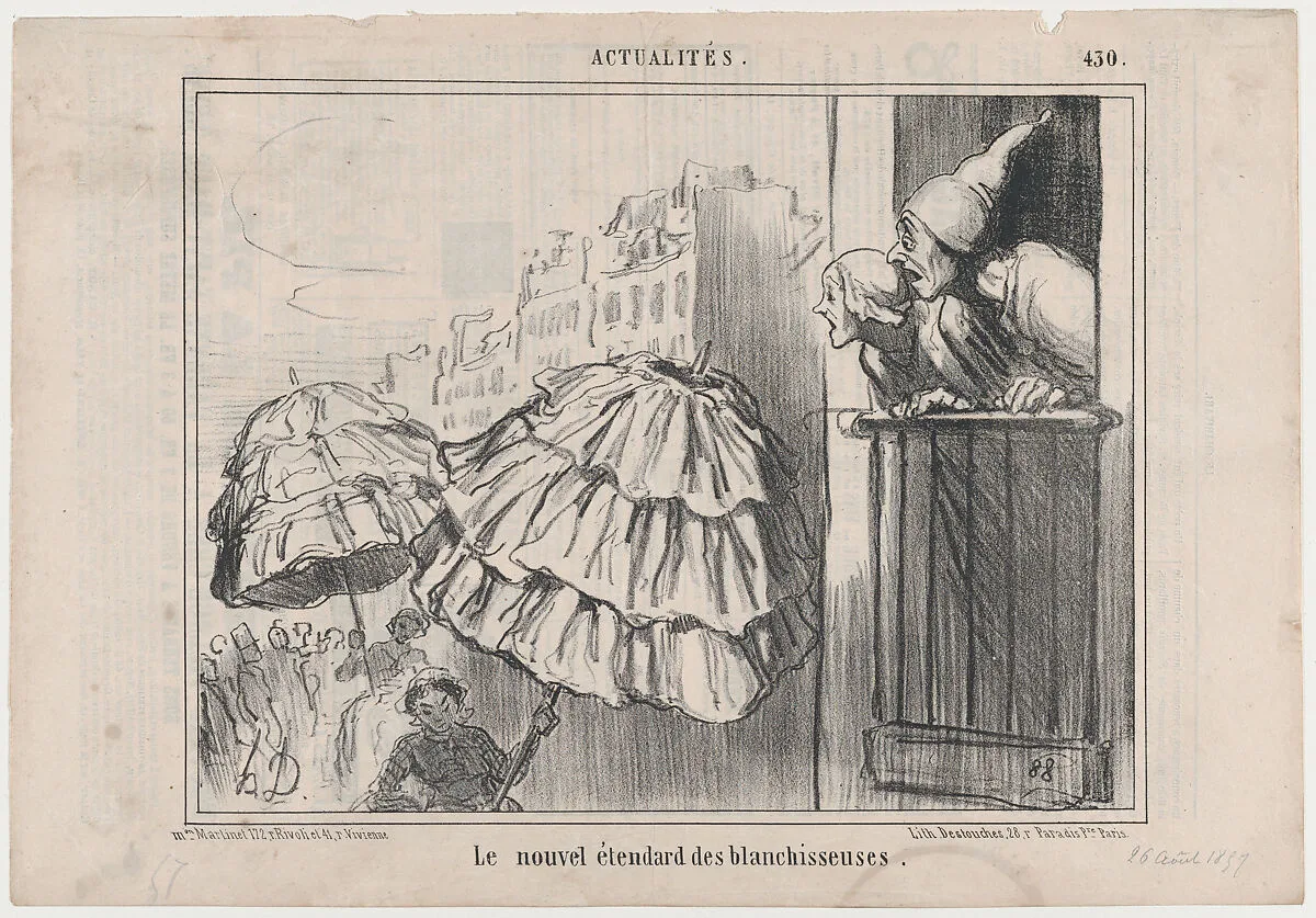 Le nouvel étendard des blanchisseuses, from Actualités, published in Le Charivari, August 26, 1857 — Aaron Martinet|Honoré Daumier|Destouches