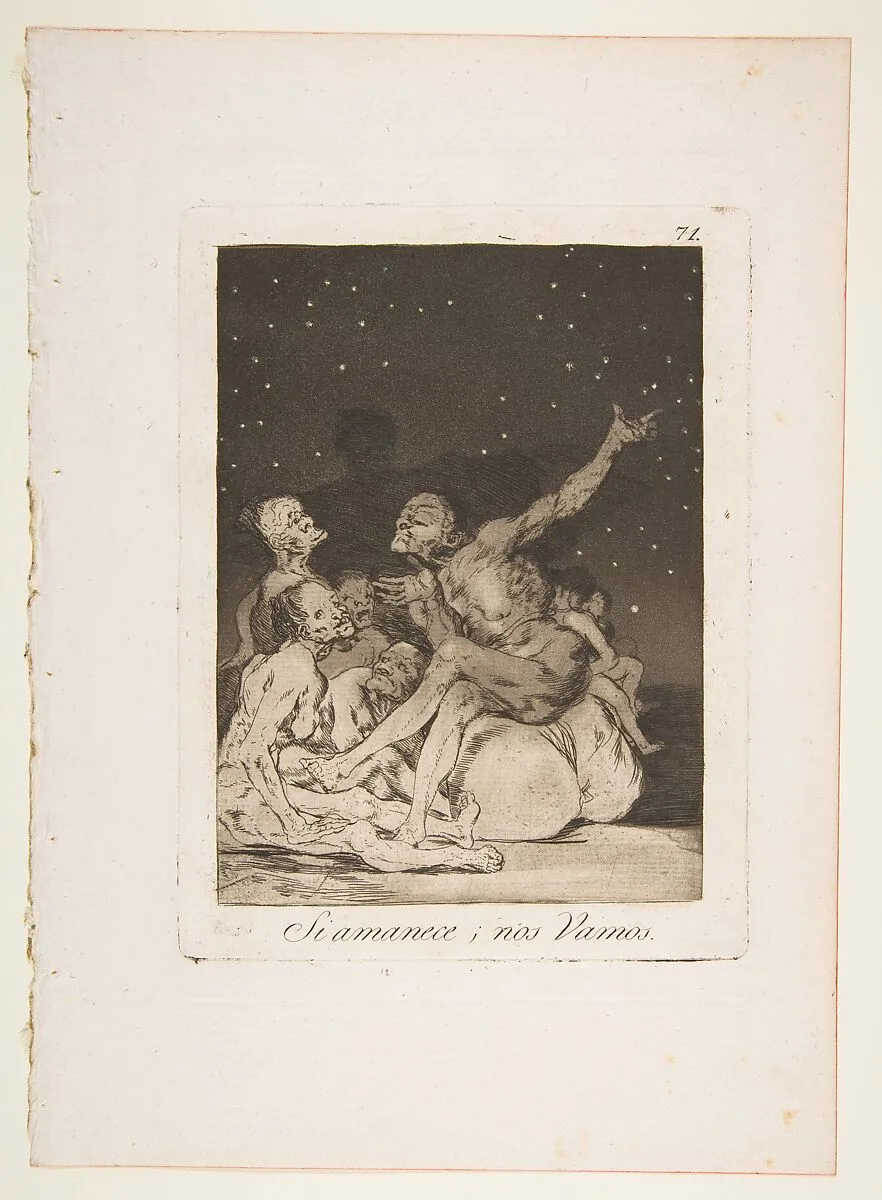 Plate 71 from "Los Caprichos": When day breaks we will be off (Si amanece; nos Vamos) — Goya (Francisco de Goya y Lucientes)