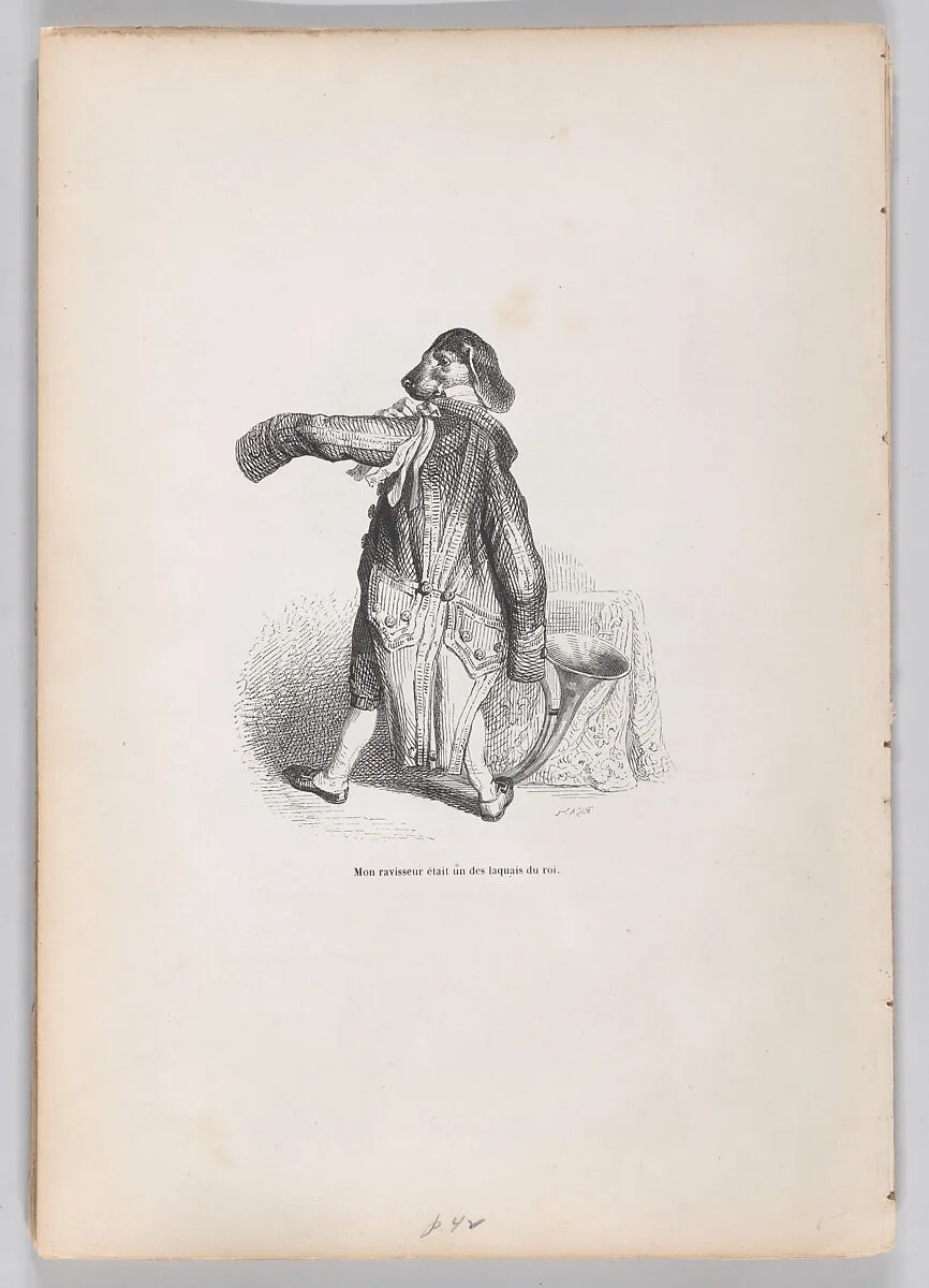 "My captor was one of the king's lackeys" from Scenes from the Private and Public Life of Animals — Honoré de Balzac|Joseph Hippolyte Jules Caqué|J. J. Grandville