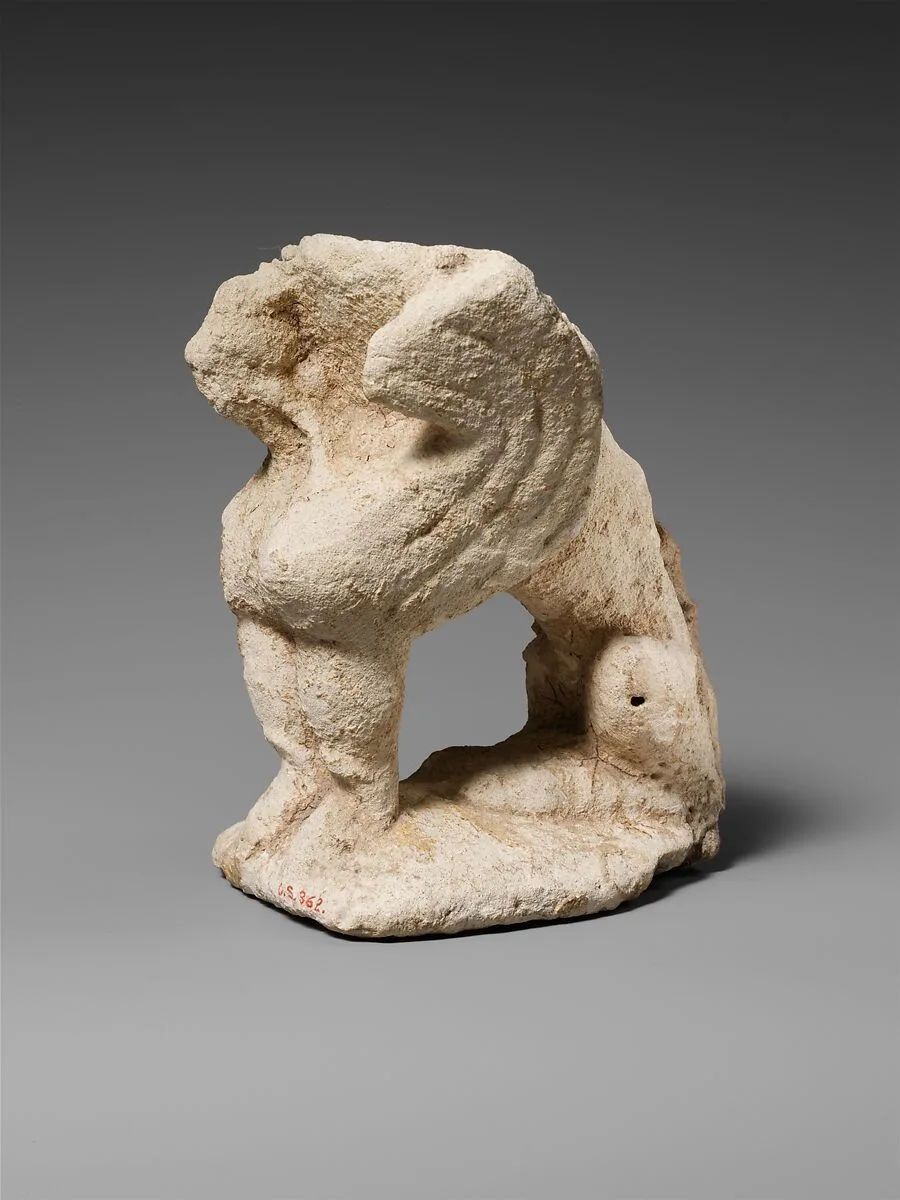 Limestone sphinx supporting a votive bowl — Unknown