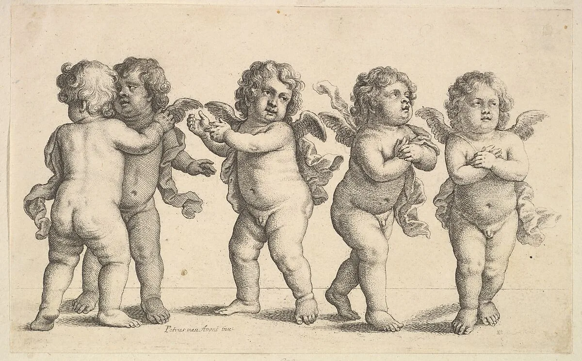 Four cherubs and a small boy standing — Wenceslaus Hollar|Pieter van Avont