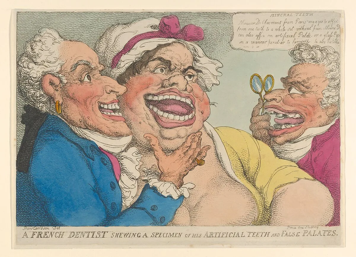 A French Dentist Shewing a Specimen of His Artificial Teeth and False Palates — Thomas Rowlandson