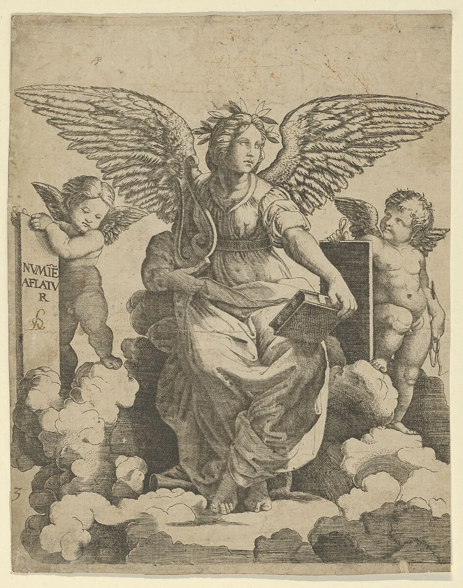 Poetry personified as a winged woman — Anonymous|Raphael (Raffaello Sanzio or Santi)|Marcantonio Raimondi