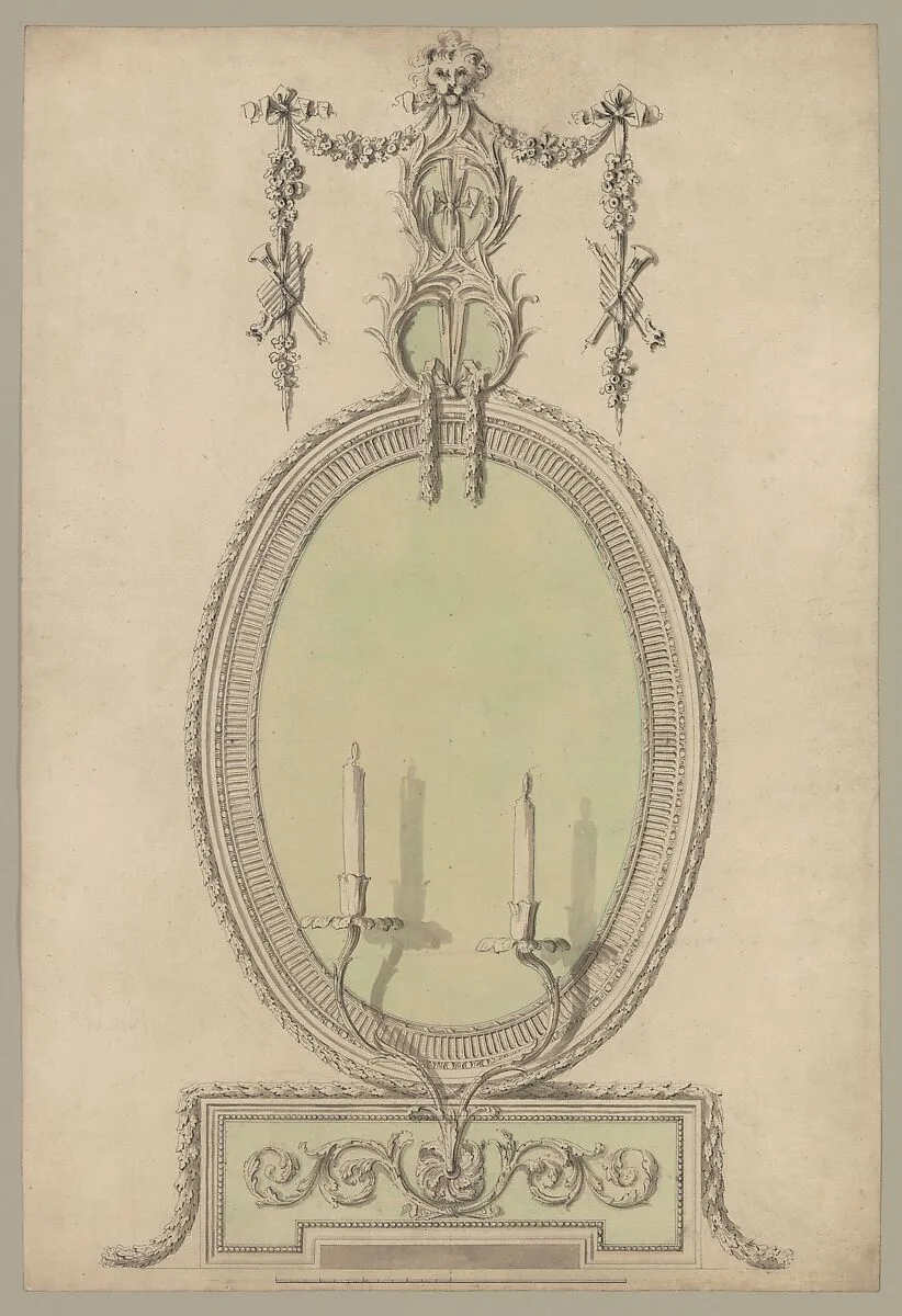 Two Designs for an Overmantel Glass (Verso: Partial Floor plan) — Sir William Chambers