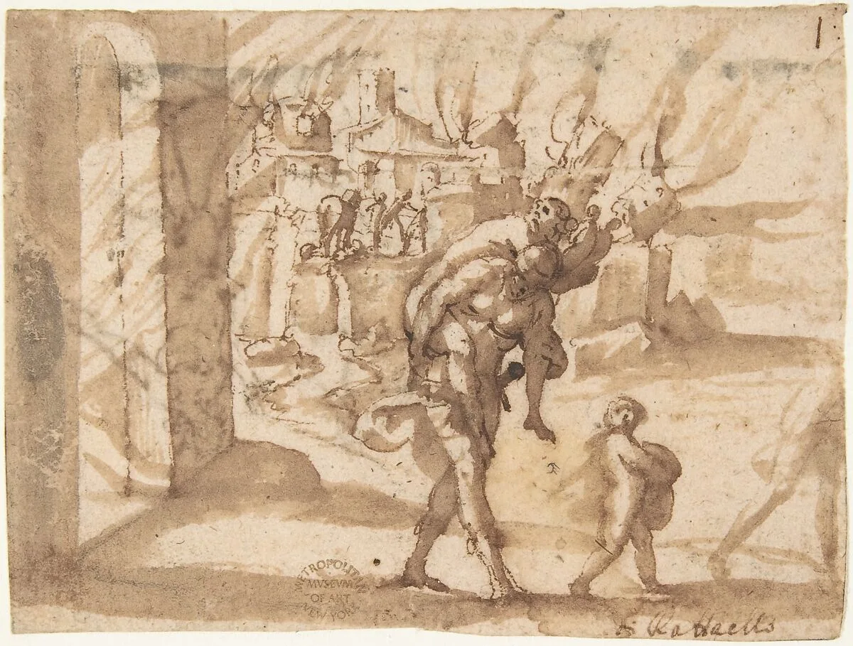 Aeneas Carrying Anchises in the Burning of Troy — Francesco Allegrini