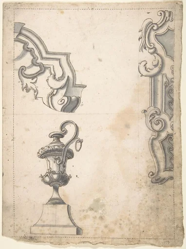 Designs for Parts of Frames and an Amphora