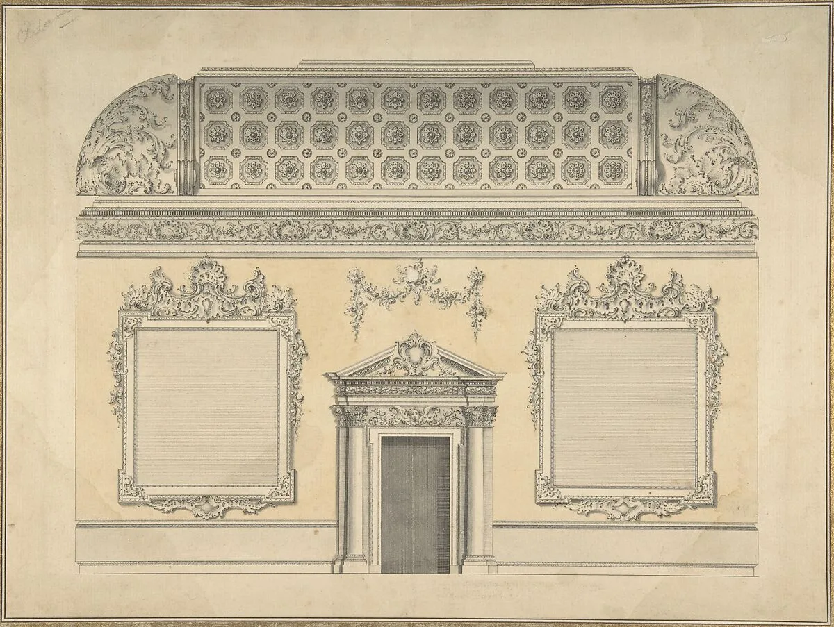 Design for Section of a Rococo Room, with a Coved Ceiling and Ornamented Corinthian Doorway — Thomas Lightoler