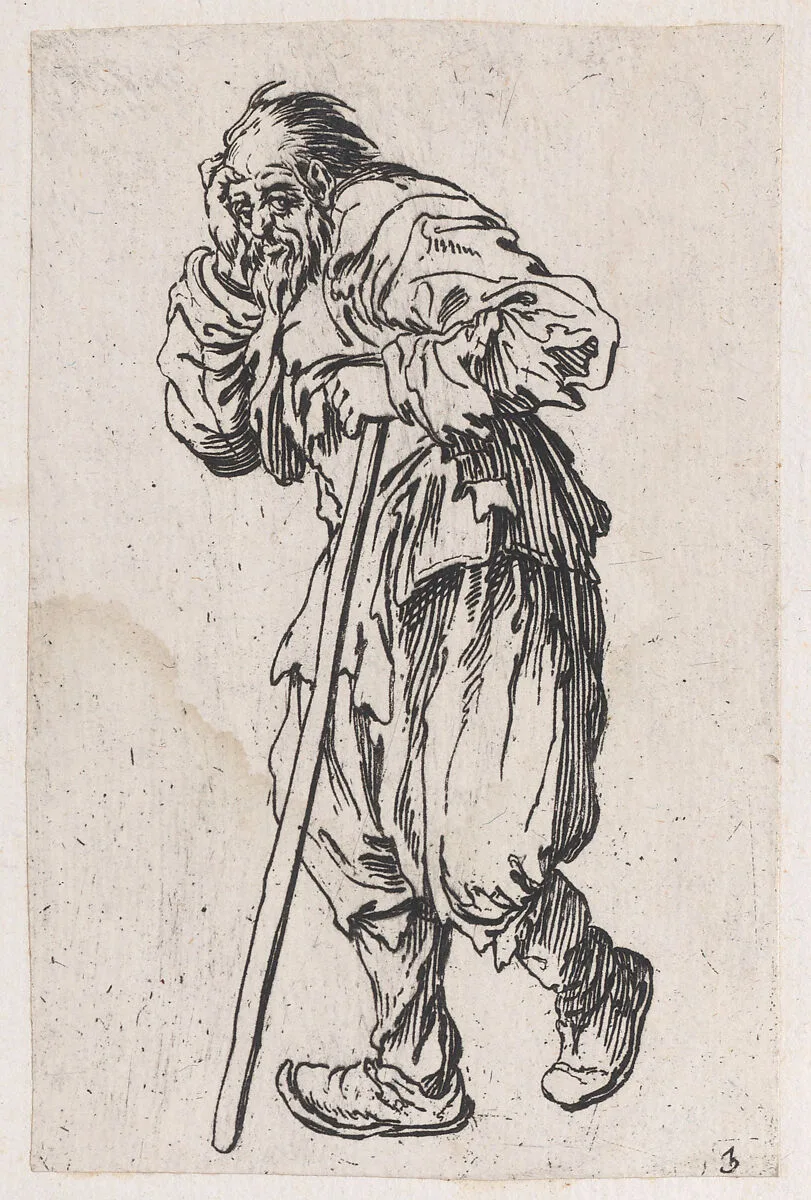 Reverse Copy of Le Gueux Appuyé sur son Baton (The Beggar Leaning on His Cane), from Les Gueux suite appelée aussi Les Mendiants, Les Baroni, ou Les Barons (The Beggars, also called the Barons) — Jacques Callot|Anonymous